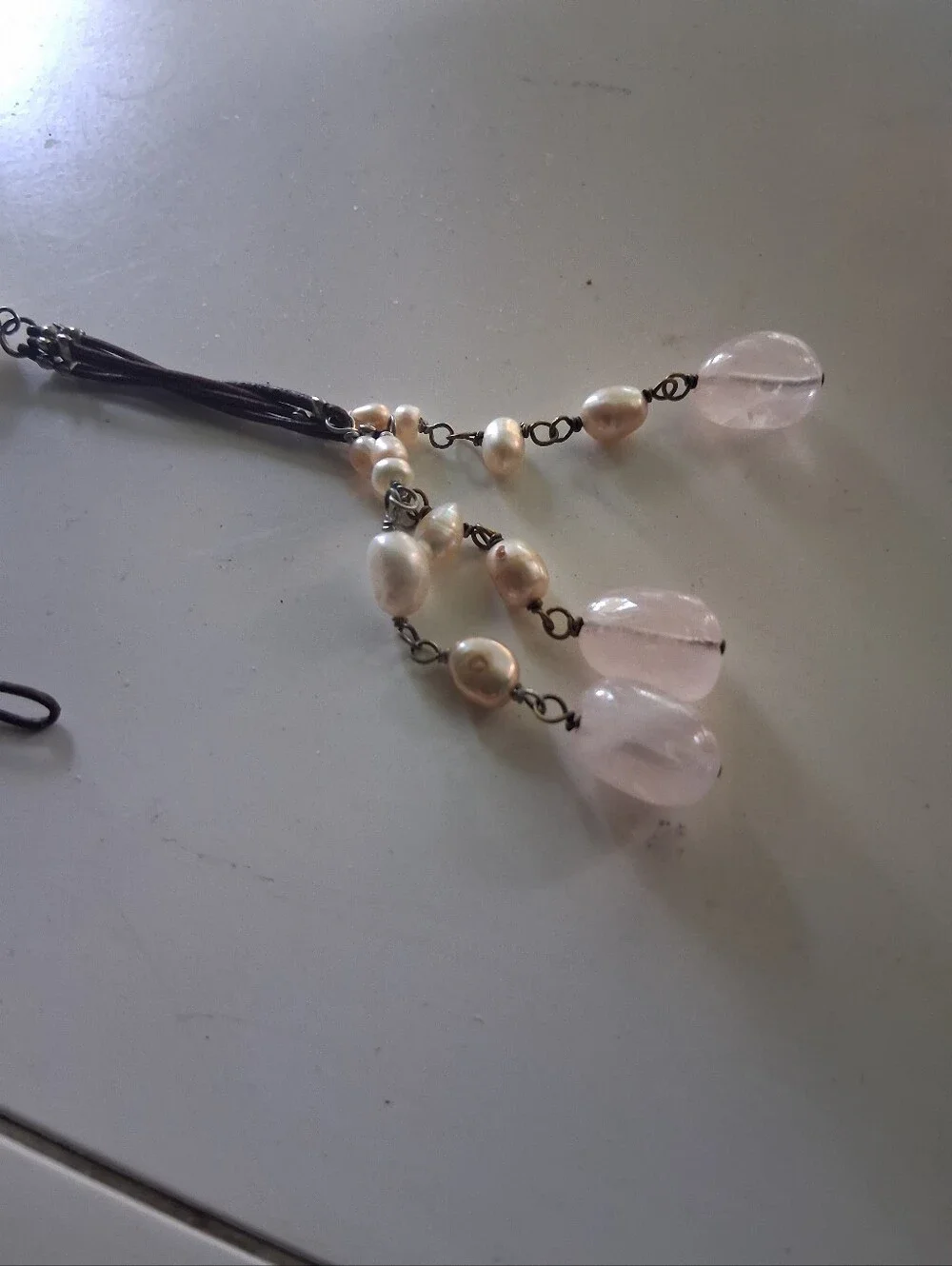 Delicate Pink Bead Lariat Necklace - Unbranded